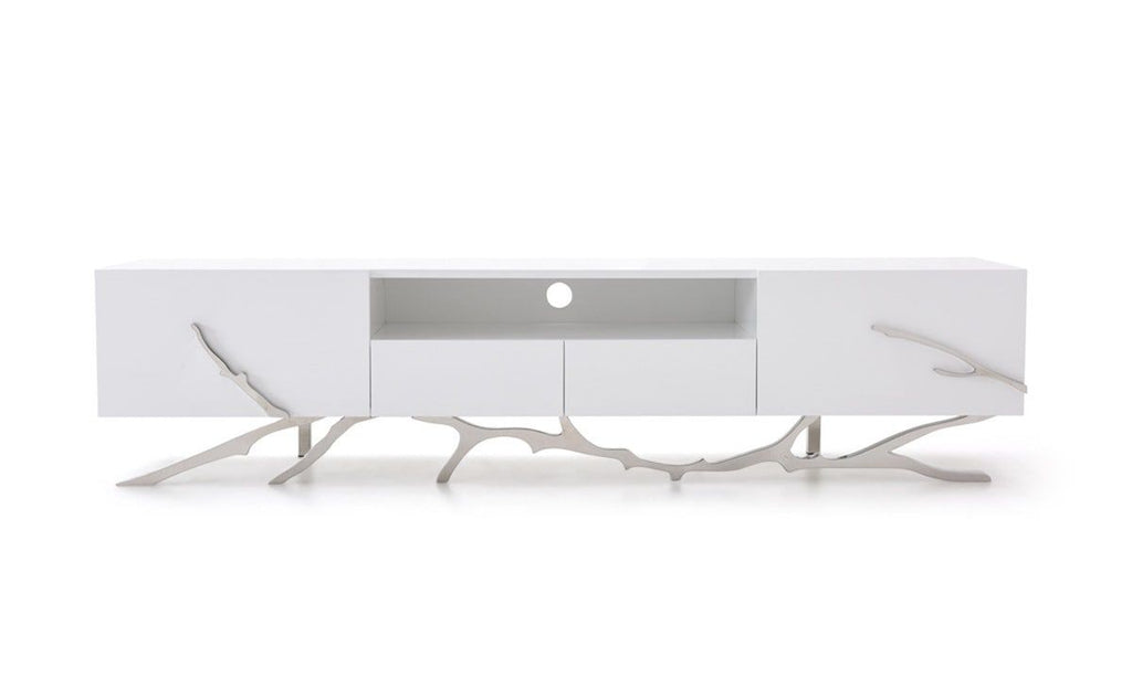 Erra Modern White & Stainless Steel TV Stand - 87" Wide