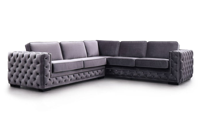 Decker Modern Grey Velvet Sectional Sofa