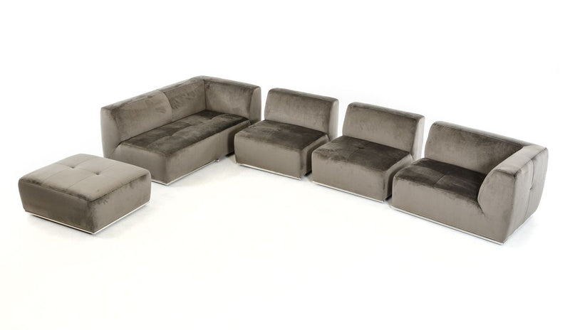 Deka II Modern Grey Fabric Modular Left Facing Sectional Sofa + Ottoman