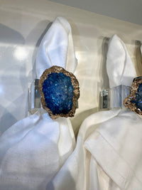 Amorina Blue and Gold Geode Napkin Rings (Set of Four) - Luxury Living Collection