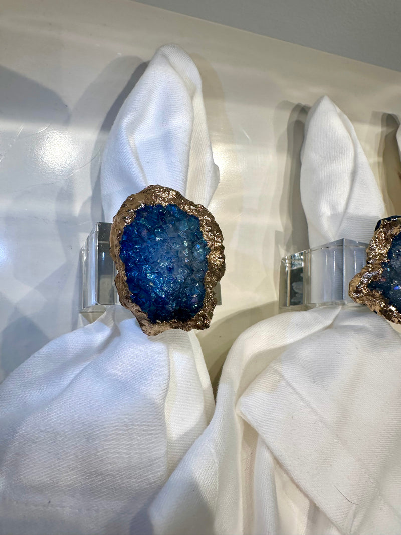 Amorina Blue and Gold Geode Napkin Rings (Set of Four) - Luxury Living Collection