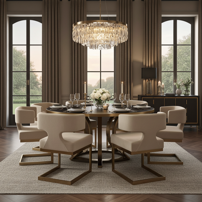 True Modern Off-White Velvet & Brass Dining Chair