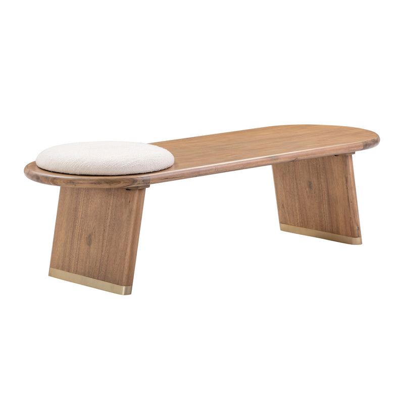 Kato Cognac Acacia Bench with Boucle Seat - Luxury Living Collection