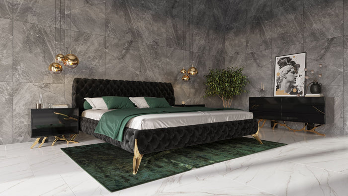 Erra Modern Black Velvet & Gold Bed