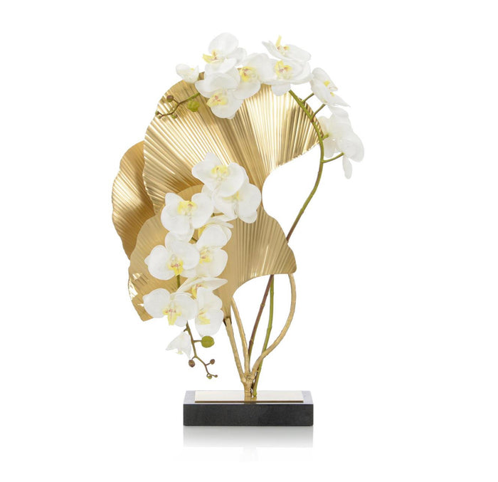 White Orchids With Gold Leaves