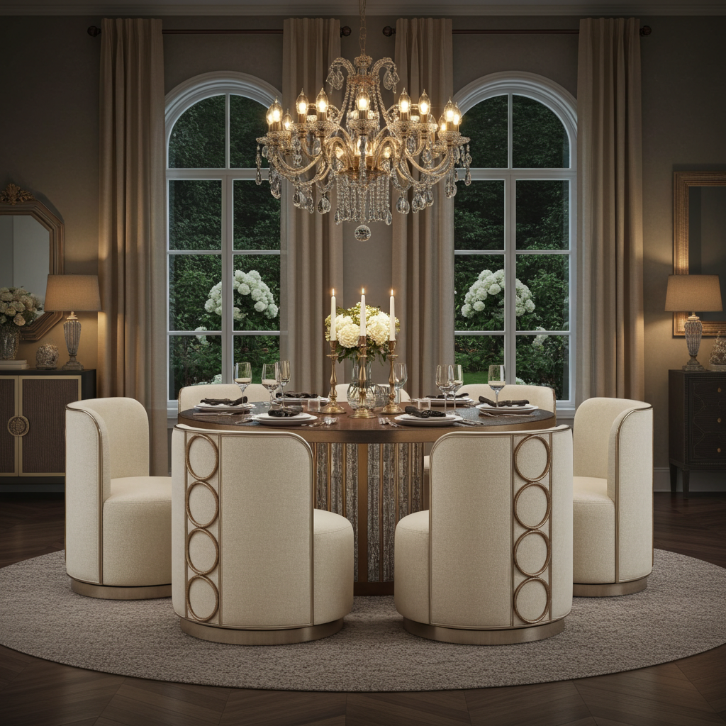 Rhumba Neutral Fabric & Burnished Silver Swivel Accent/Dining Chair
