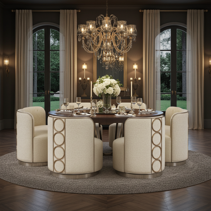 Rhumba Neutral Fabric & Burnished Silver Swivel Accent/Dining Chair