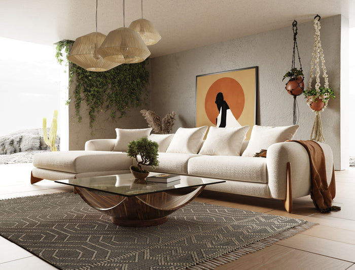 Palacio Cream Fabric and Walnut LAF Sectional Sofa