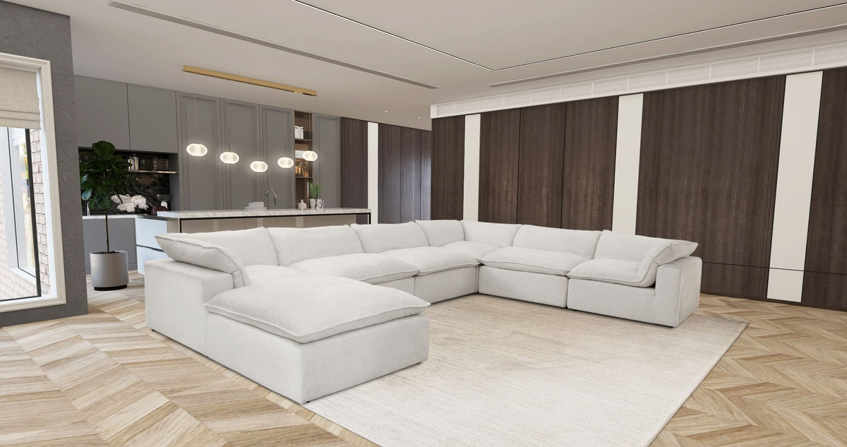 Prima Modern White U Shaped Feather Cloud Sectional Sofa