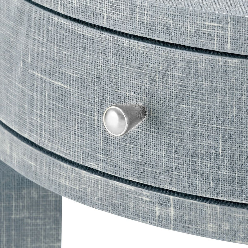 Seneca 1-Drawer Round Side Table - Winter Grey / Nickel