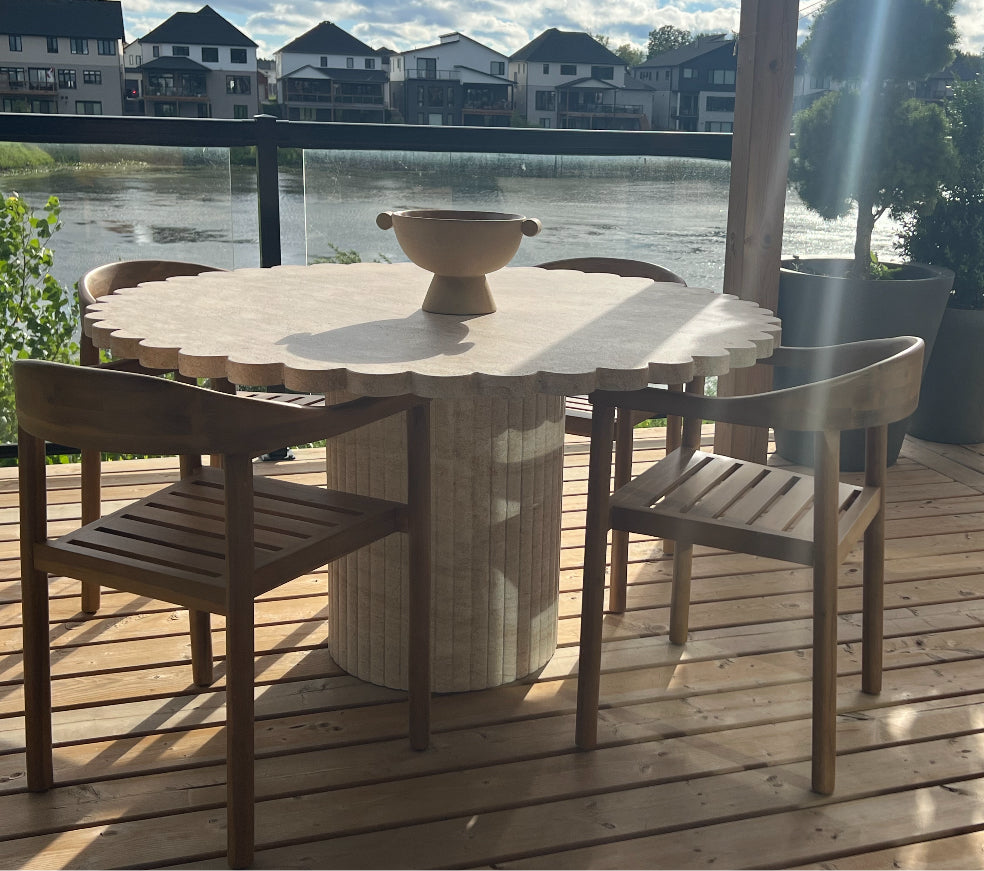 Petals Washed Travertine Finish Indoor / Outdoor 54" Round Dining Table