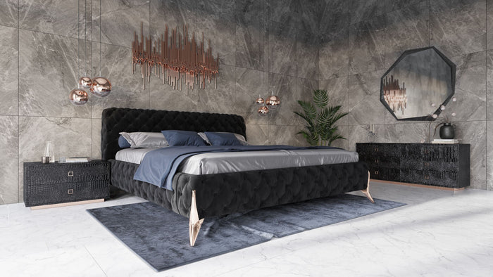 Erra Modern Black Velvet & Rosegold Bed