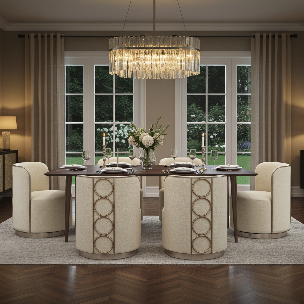 Rhumba Neutral Fabric & Burnished Silver Swivel Accent/Dining Chair