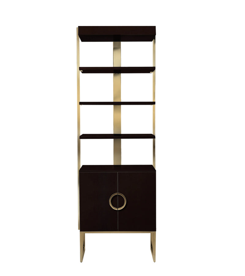 Kyle Satin Brass & Espresso Shelving Unit