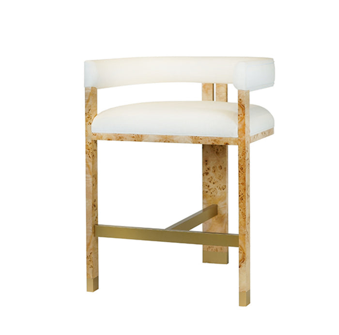 Ezra Natural Burl & White Linen Counter Stool