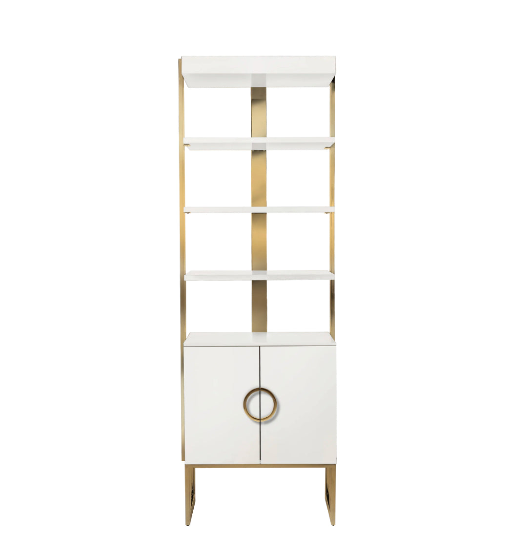 Kyle White Gloss & Satin Brass Shelving Unit