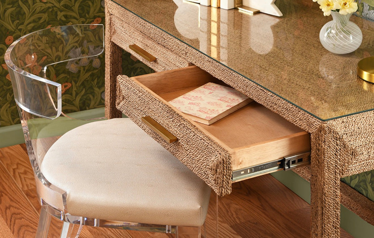 Angelica Glass Top Rope Desk With Gold Accents