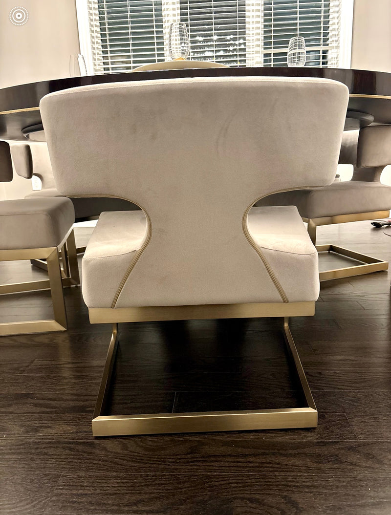 True Modern Off-White Velvet & Brass Dining Chair