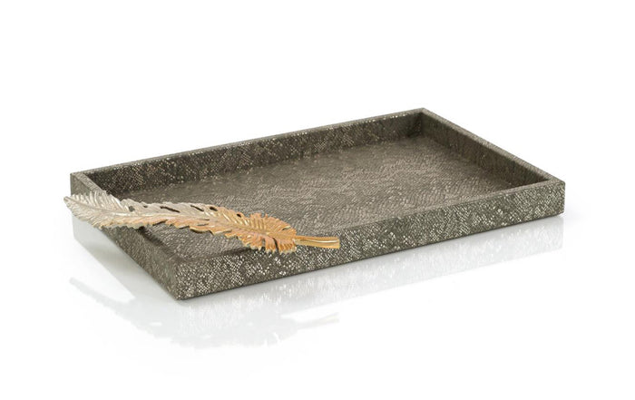 Faux Snakeskin Tray With a Gold Feather - Luxury Living Collection
