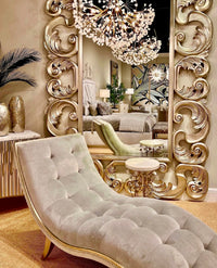 Monroe 70" Pale Grey Velvet Chaise with Burnished Silver Frame