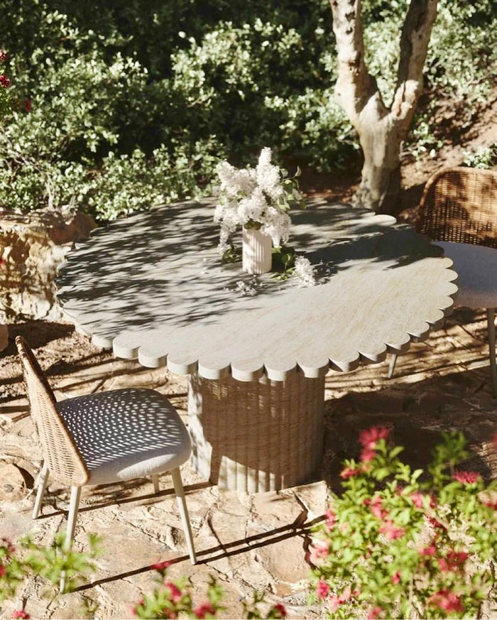 Petals Washed Travertine Finish Indoor / Outdoor 54" Round Dining Table