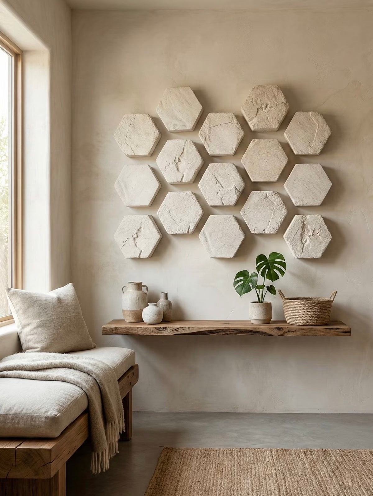Rue Off-White Indoor/Outdoor Roman Stone Wall Tiles (Set of 3)