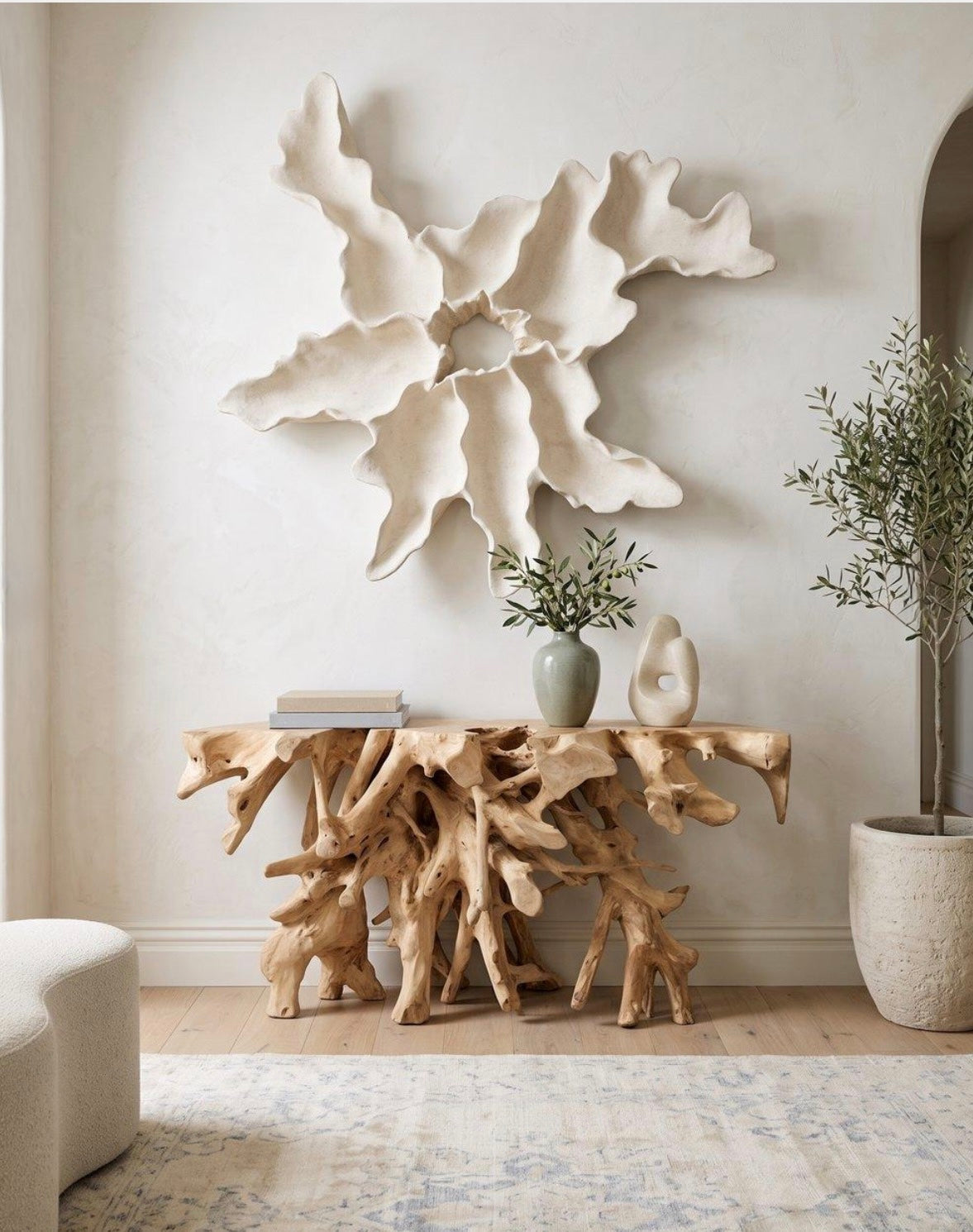 White Cast Carved Root Wall Art