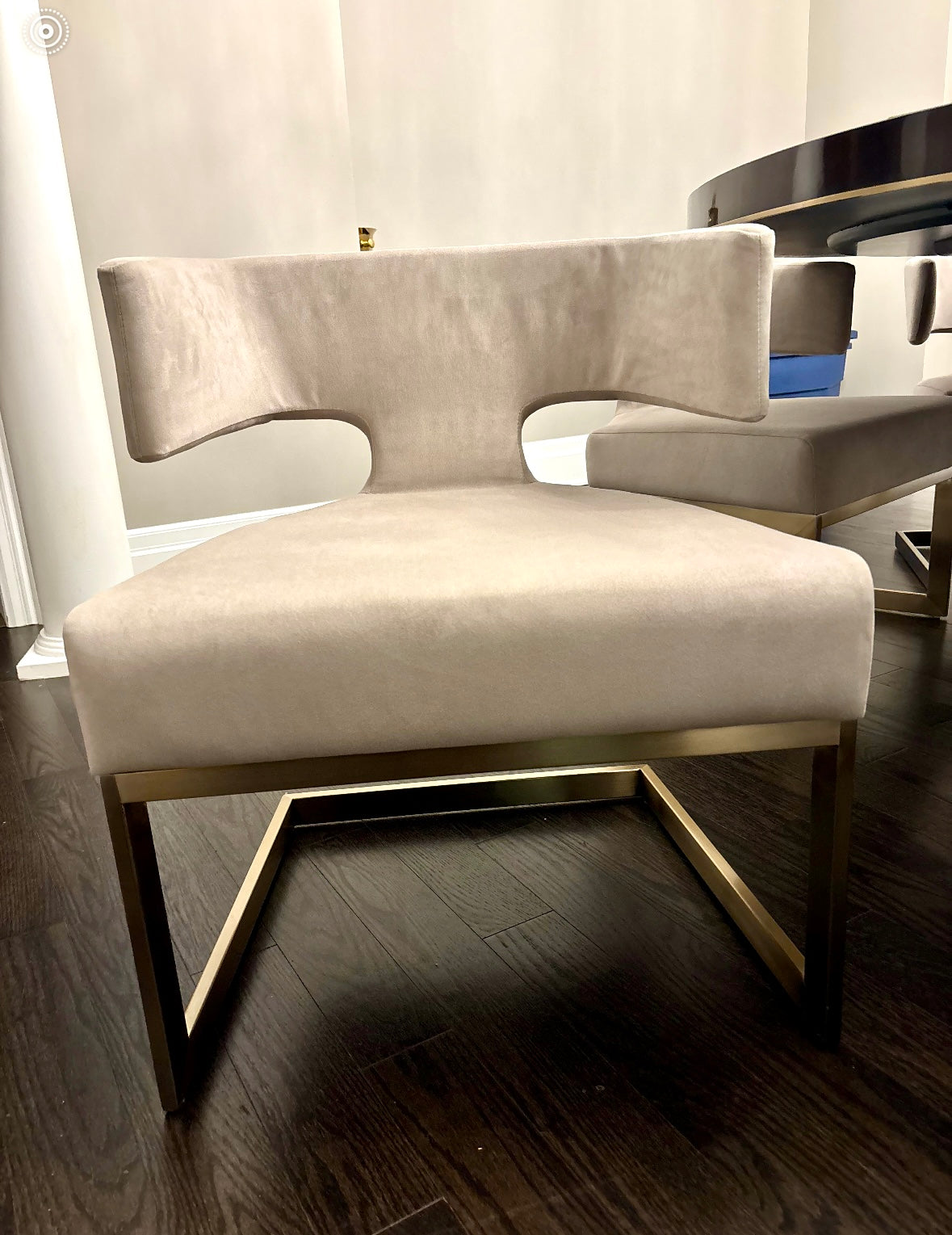 True Modern Off-White Velvet & Brass Dining Chair