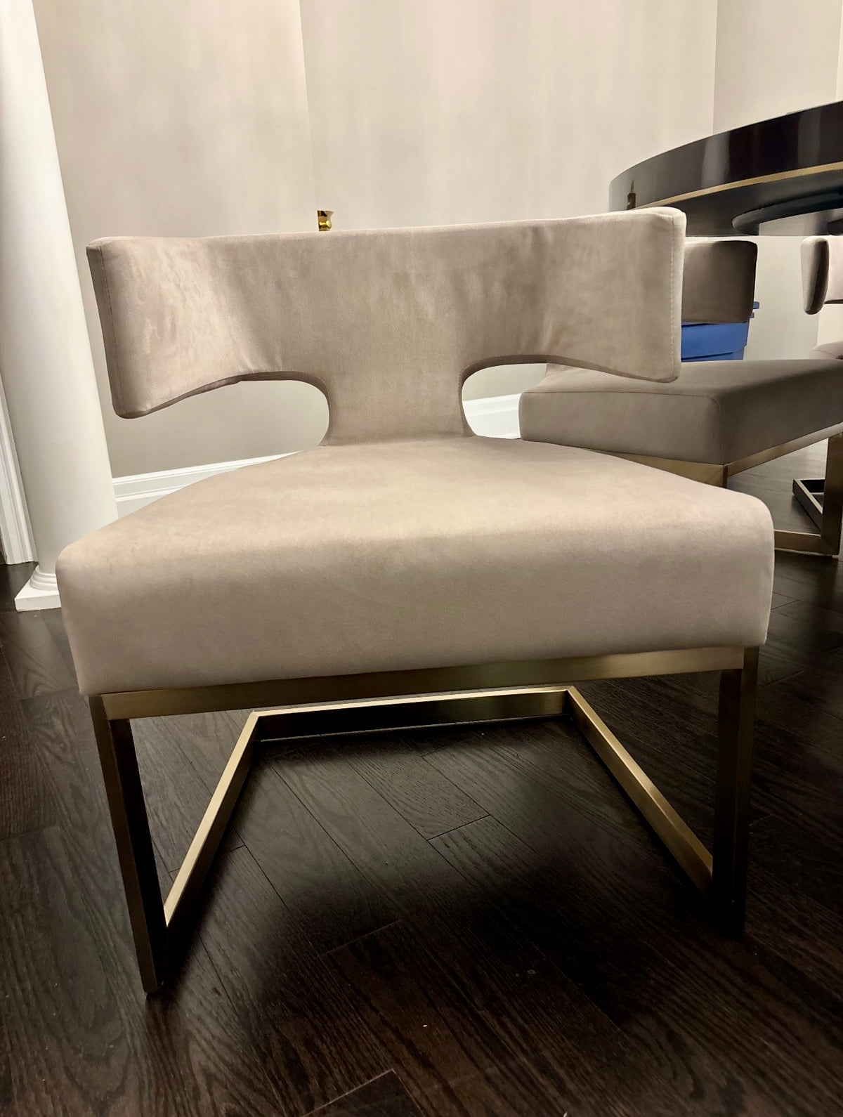 True Modern Off-White Velvet & Brass Dining Chair