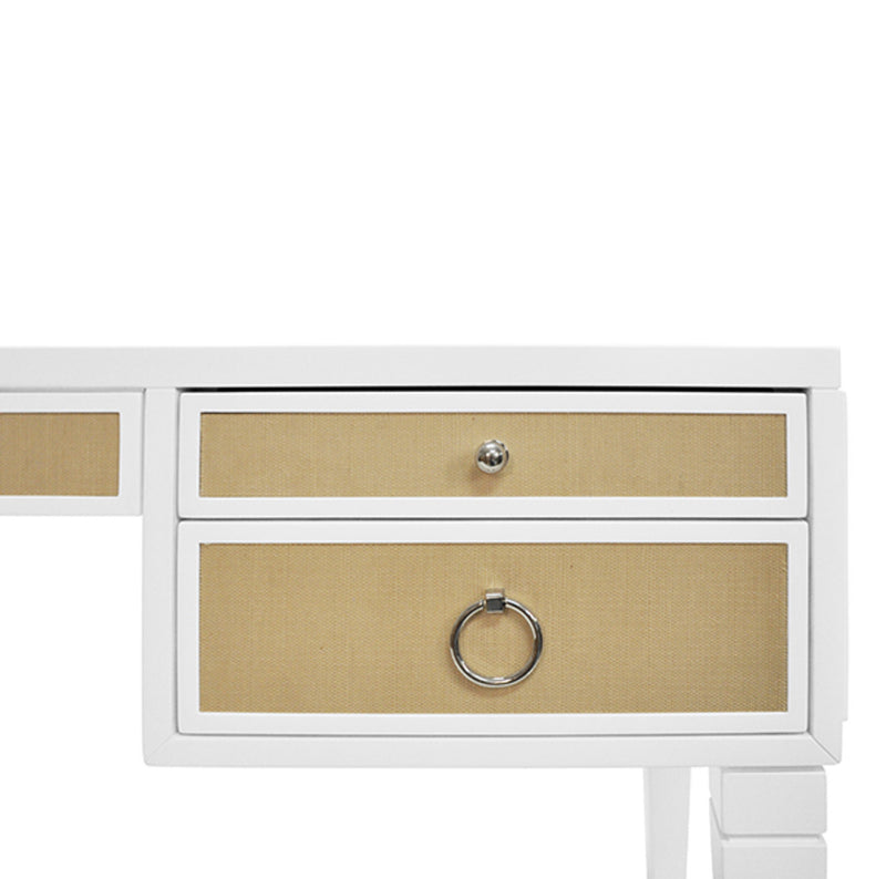 Bailah 56.5”Grasscloth Drawer White & Silver Desk
