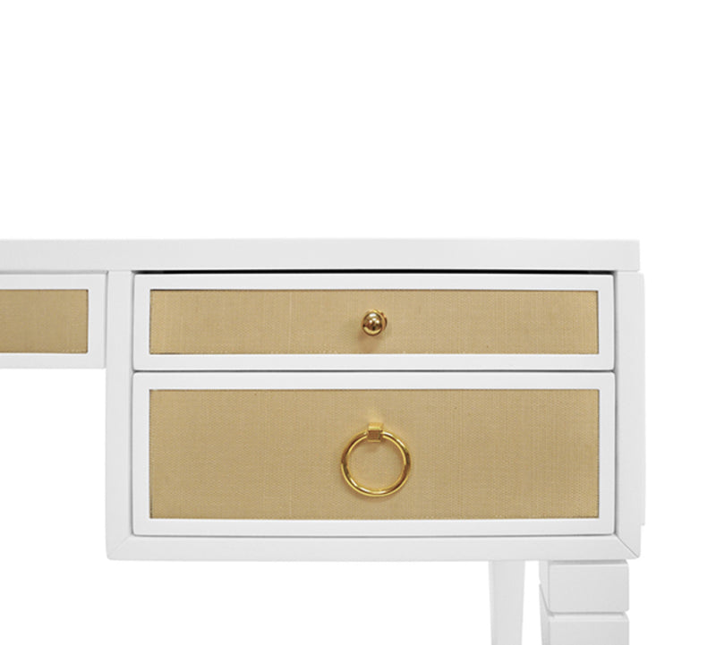 Bailah 56.5”Grasscloth Drawer White & Brass Desk