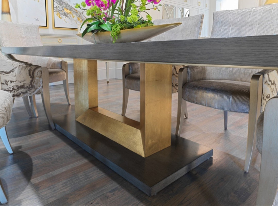 Floris 87" Gold Leaf & Brown Pearl Dining Table