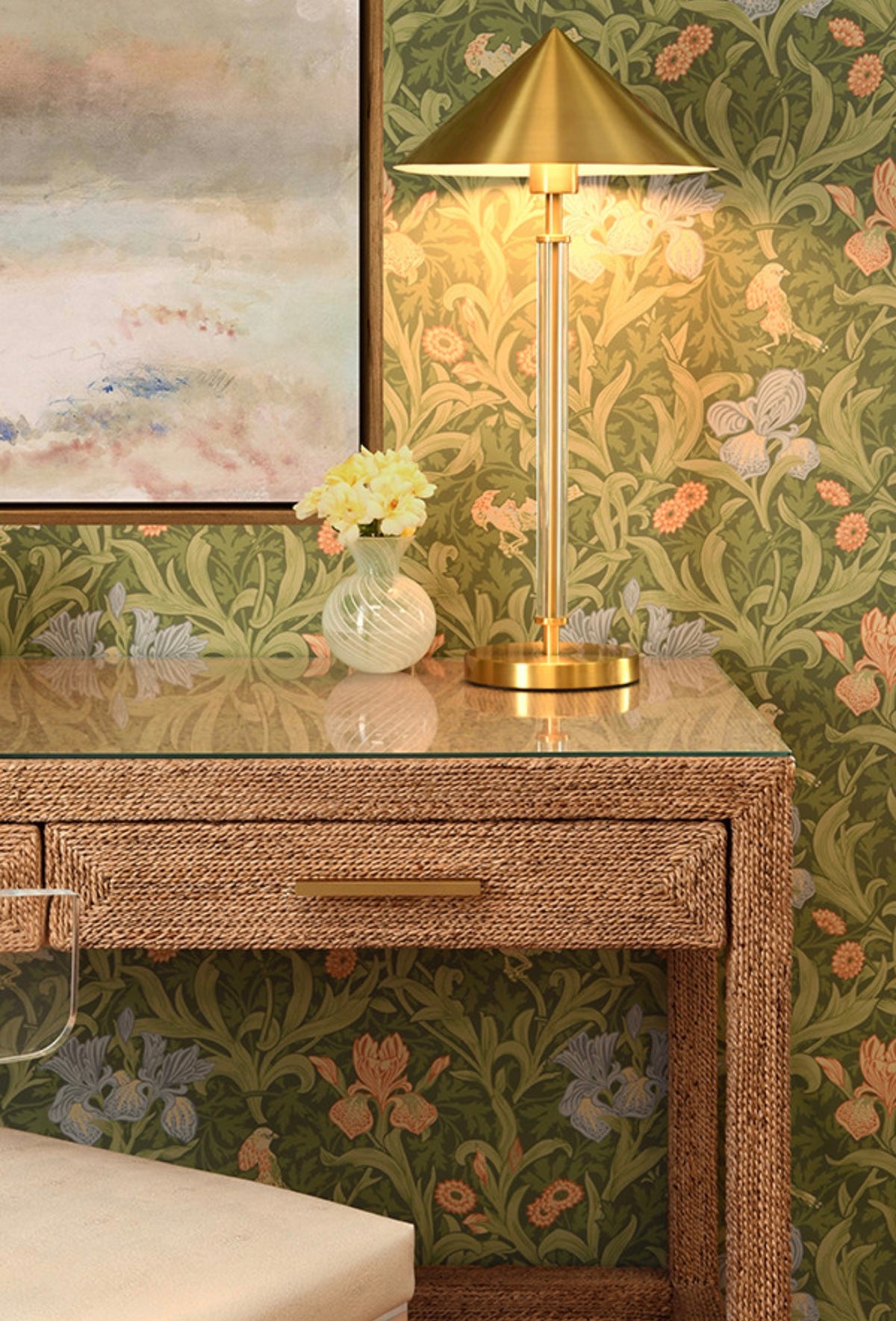 Angelica Glass Top Rope Desk With Gold Accents
