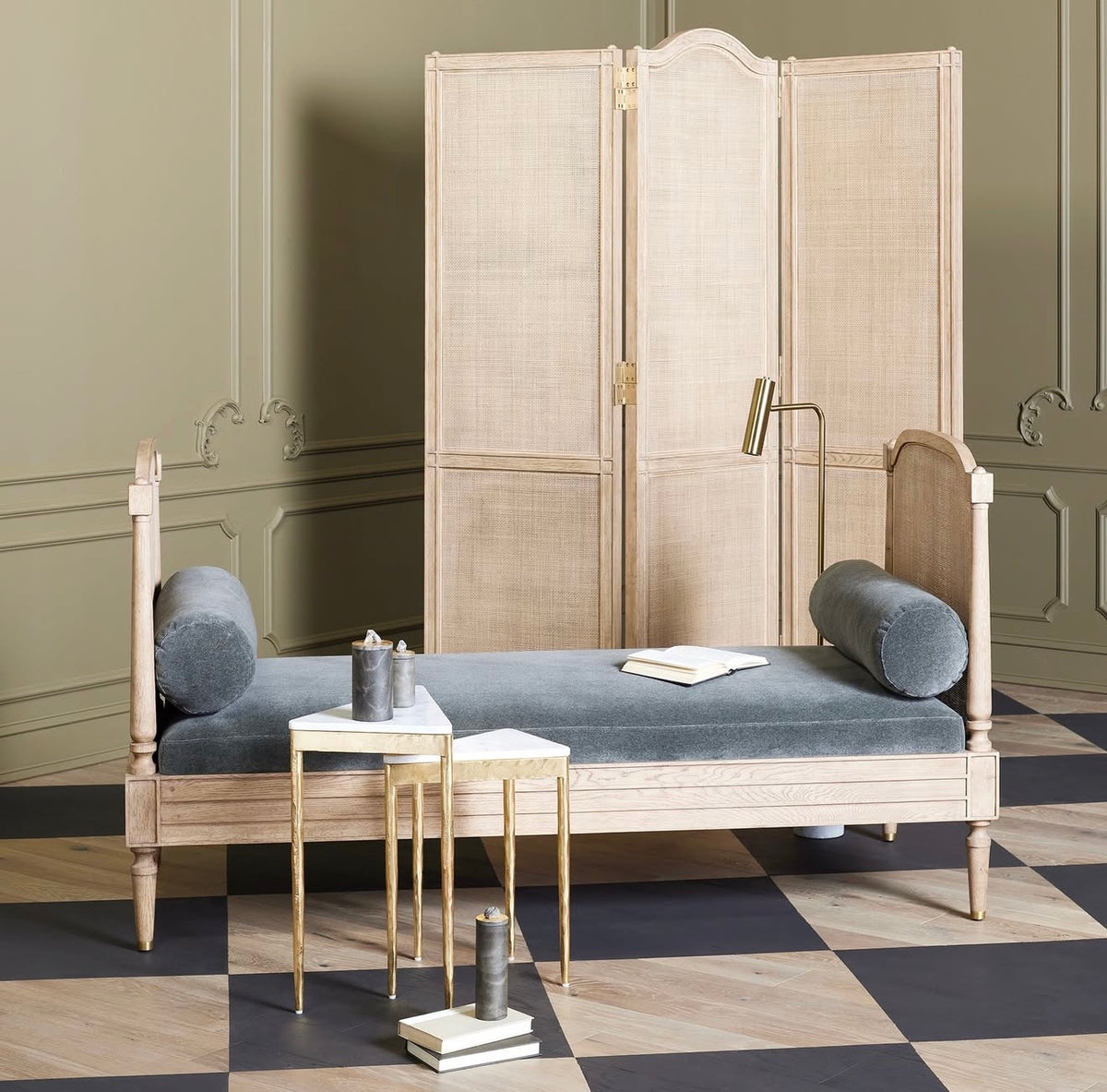 Josephine 74" Bleached Oak & Velvet Daybed