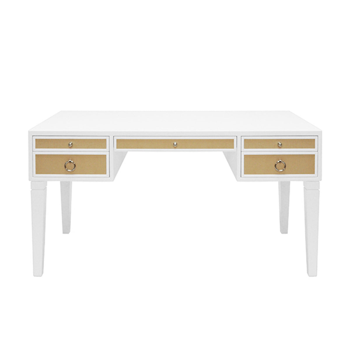 Bailah 56.5”Grasscloth Drawer White & Silver Desk