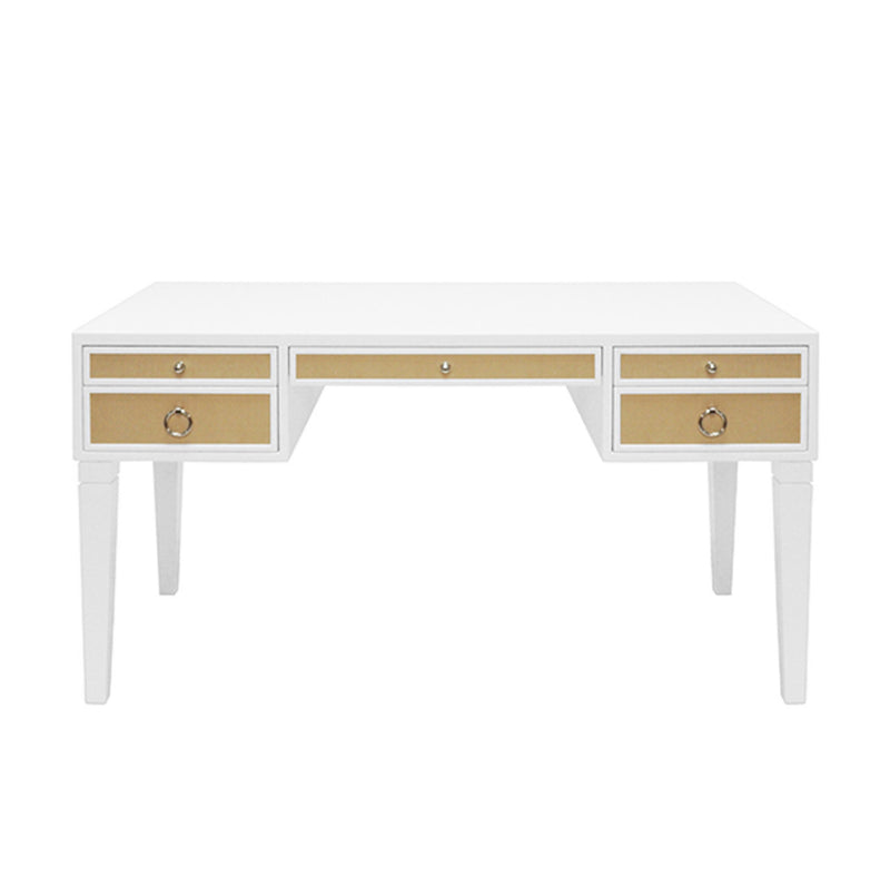 Bailah 56.5”Grasscloth Drawer White & Silver Desk