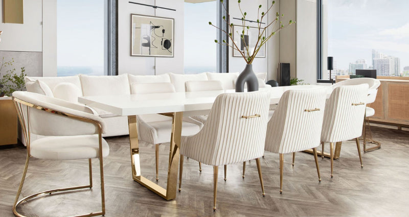 Alsie White Lacquer with Polished Gold Rectangular Dining Table - Luxury Living Collection