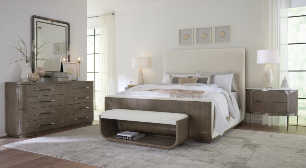 Reyeh Modern Upholstered Dark Wood Bed