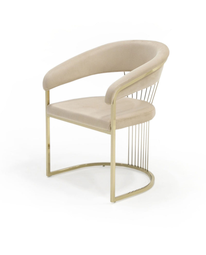 Adelpha Beige Velvet with Polished Gold Dining Chair (Small) - Luxury Living Collection