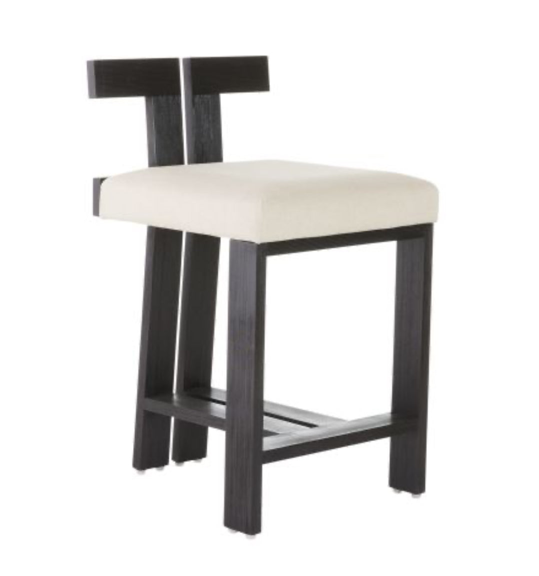 Enola Natural Linen &  Black Wood Counter Stool