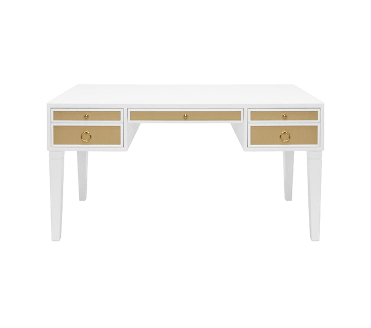 Bailah 56.5”Grasscloth Drawer White & Brass Desk