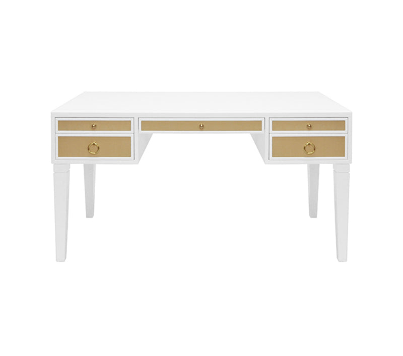 Bailah 56.5”Grasscloth Drawer White & Brass Desk