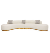 Giovanni Curved White Sectional Sofa With Beige Pillows