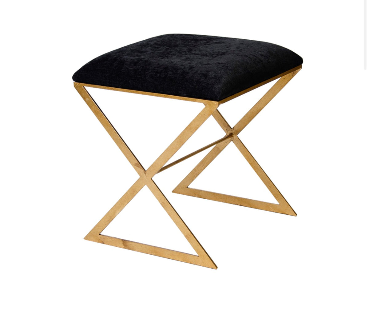Emani Black Velvet & Gold Ottoman