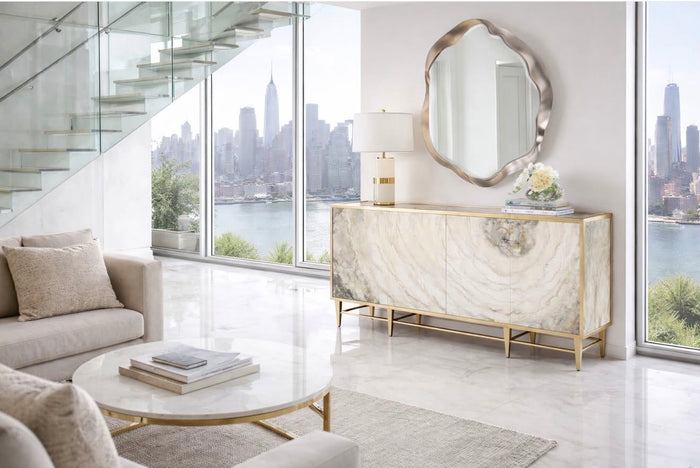 Radiant 90” Grey Agate & Gold Sideboard