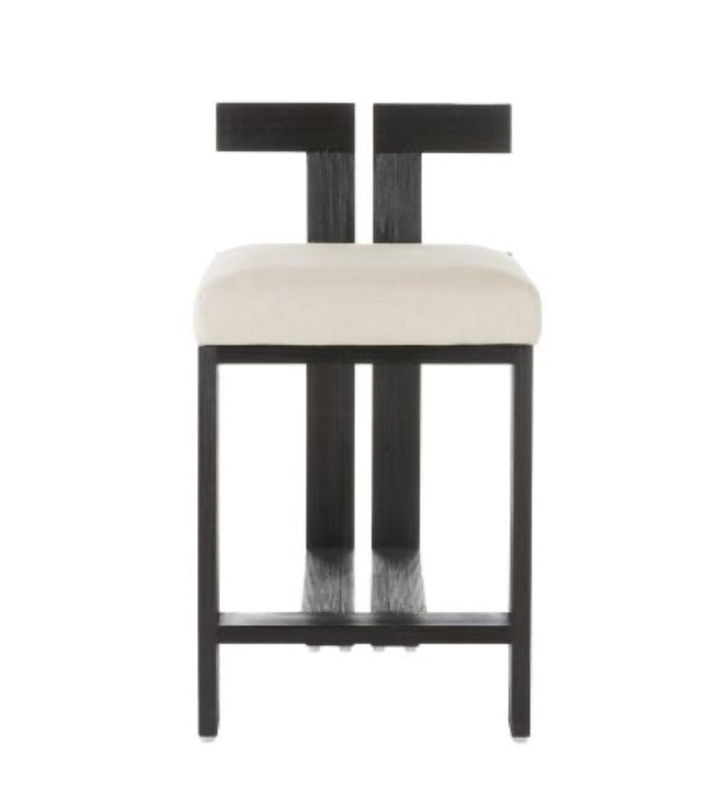 Enola Natural Linen &  Black Wood Counter Stool