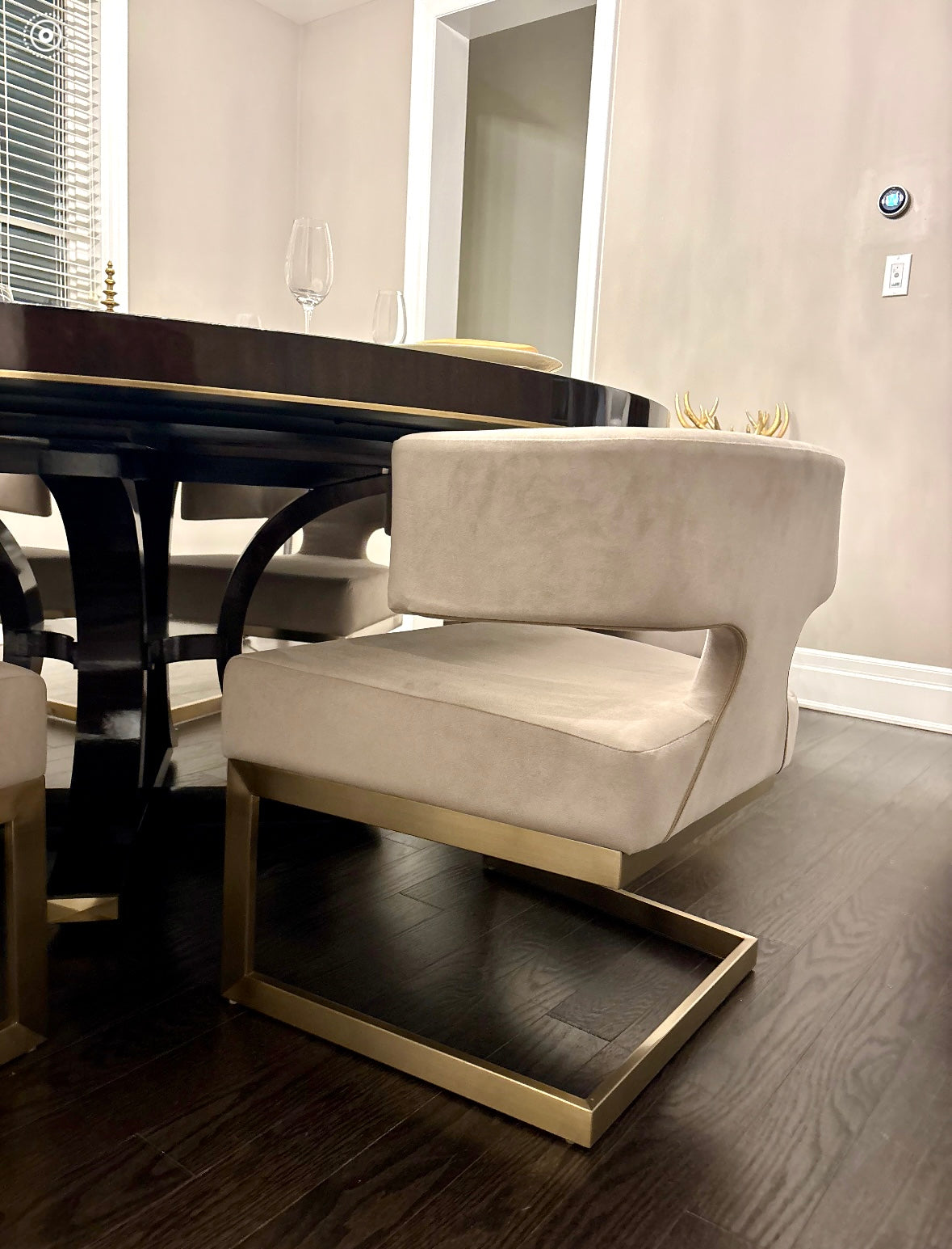 True Modern Off-White Velvet & Brass Dining Chair