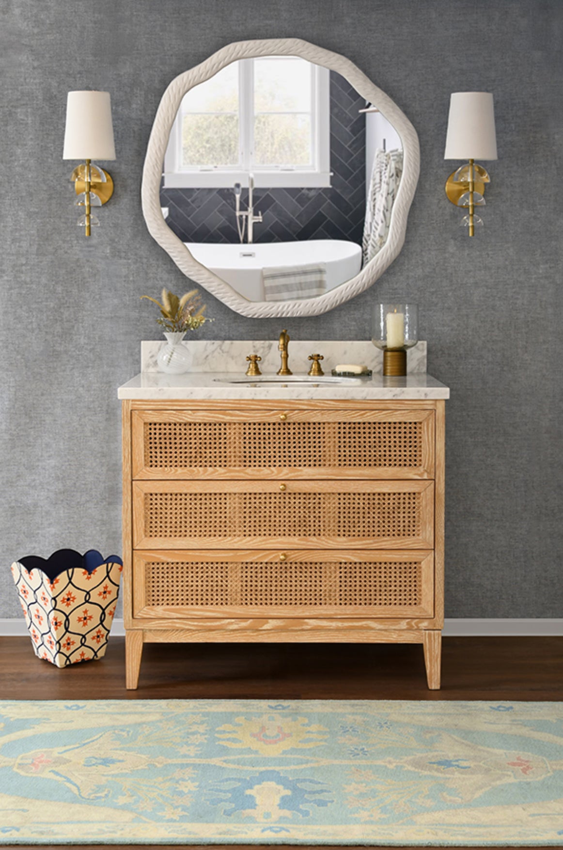 Sariah 36.5" Cerused Oak & Marble Bath Vanity
