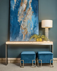 Kohl Blue Velvet & Silver Stool - Luxury Living Collection