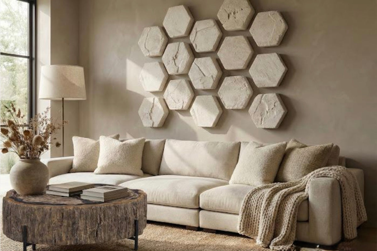 Rue Off-White Indoor/Outdoor Roman Stone Wall Tiles (Set of 3)